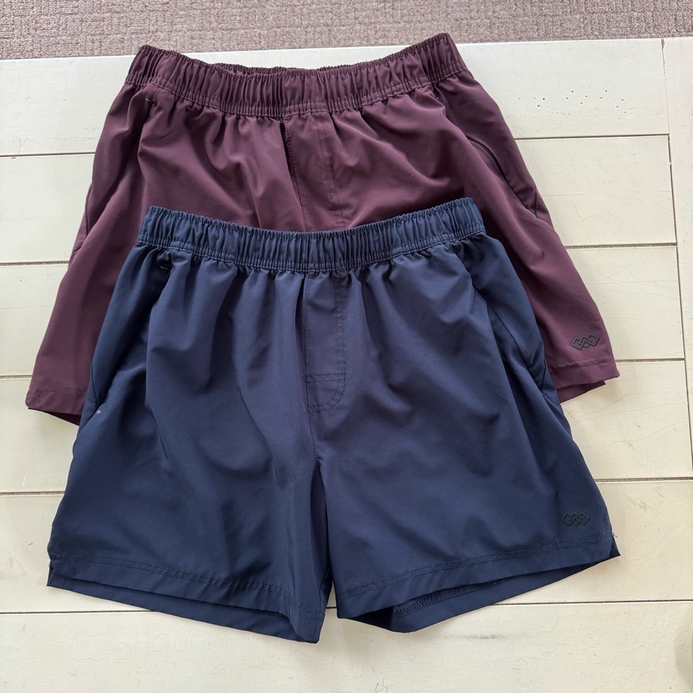LEG3ND Athletic Shorts, sold together, navy and maroon, with 2 zippered pockets